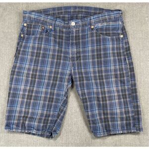 Levis 504‎ Jean Shorts Mens 36 Blue Black Plaid Regular Fit Classic Casual Y2K